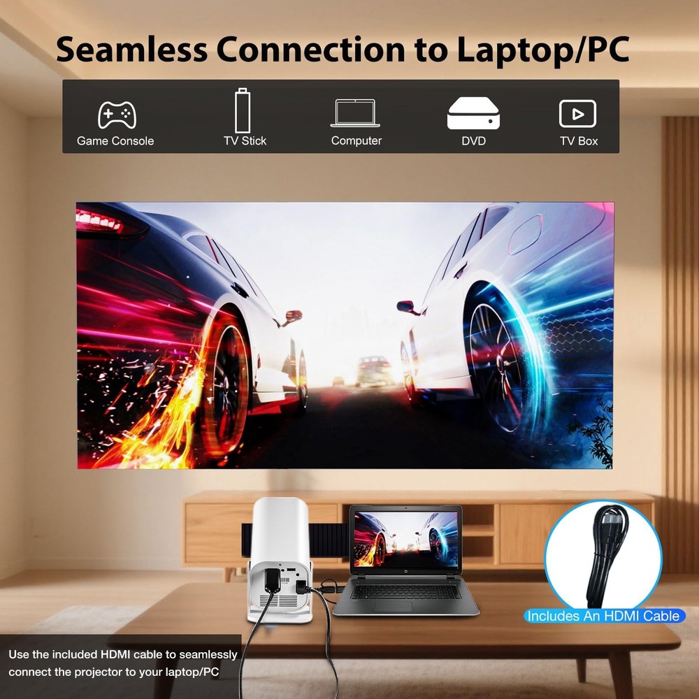 Projector,Mini Projector with Projector Stand,Bluetooth Projector 1080P Full ...