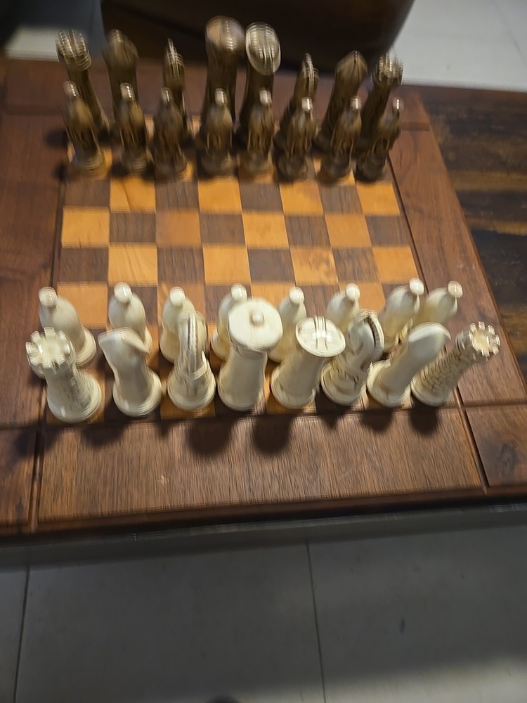 Vintage Ceramic Chess Pieces Hand Painted Complete Set brown & cream