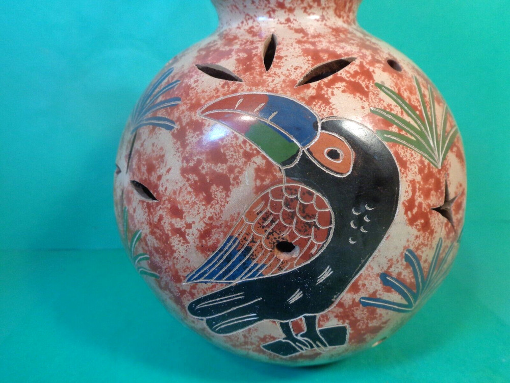 Pottery Tropical Pattern Tea Light/Candle Globe, Brazil (Used/EUC)