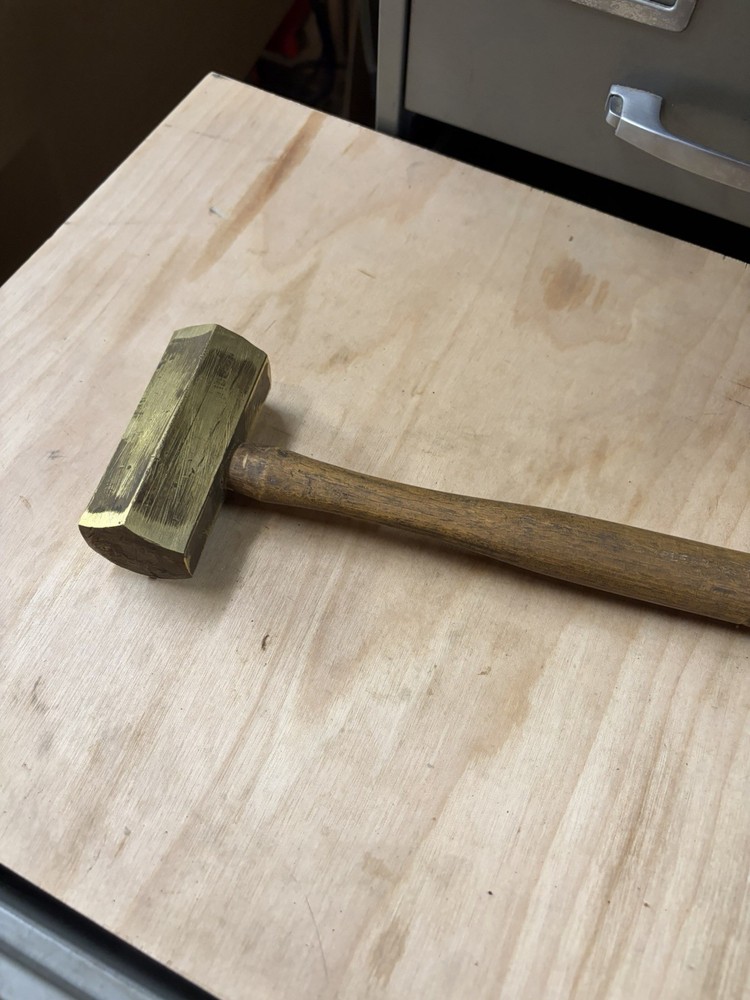 Vintage Solid Brass Head Wood Handled Hammer