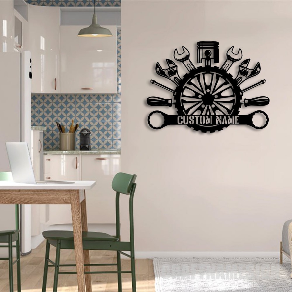Custom Mechanic Tools Metal LED Sign, Personalized Garage Name