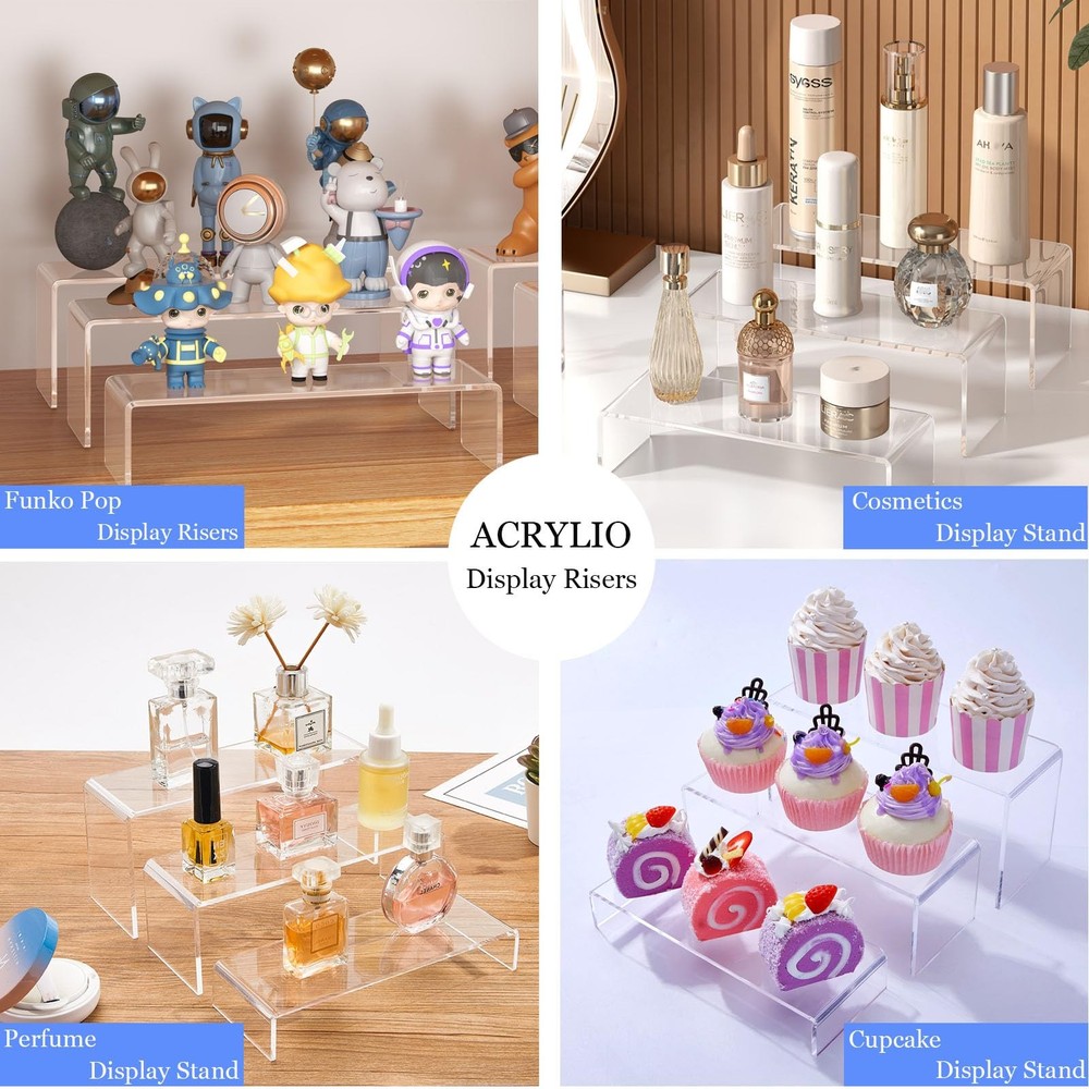 WEITELAI 6 PCS Clear Acrylic Display Risers, Acrylic Risers for Display, Tran...