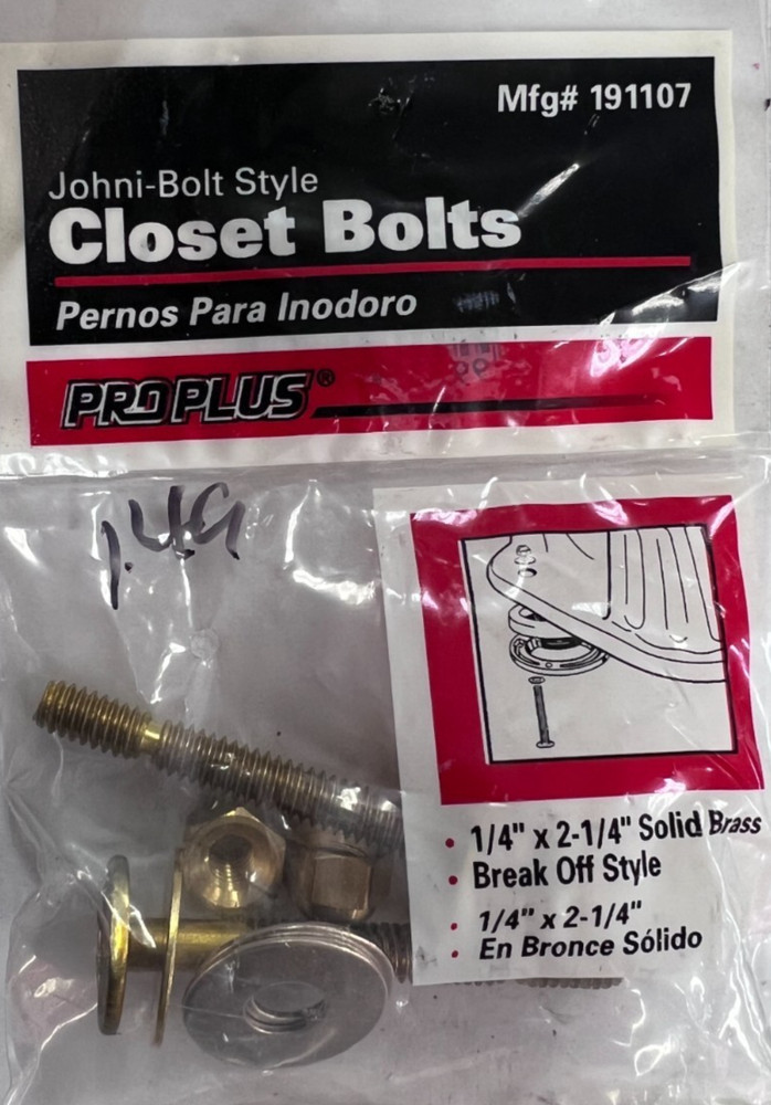 Pro Plus- Solid Brass- Johni-Bolt Style- Closet Bolt Kit- 191107