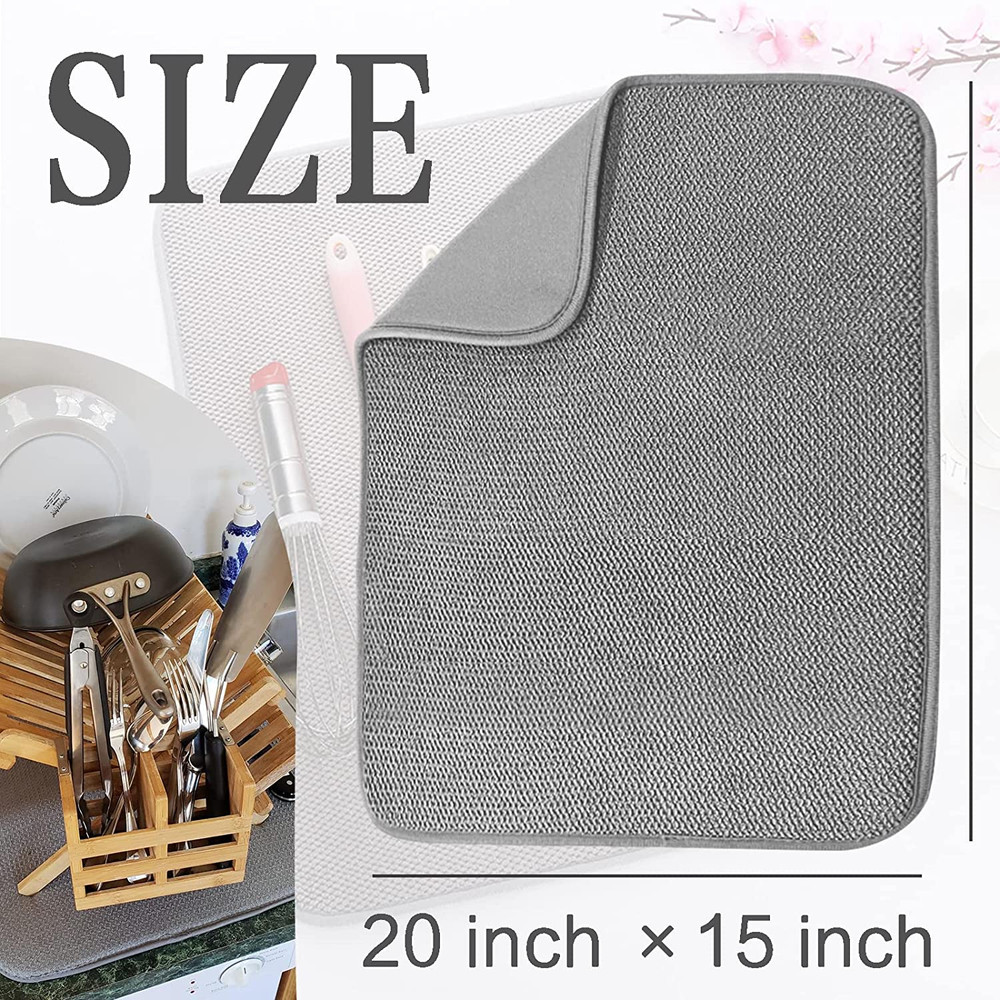 2 Pack Microfiber Dish Drying Mat,Absorbent Dish Drainer Kitchen Counter,Super A