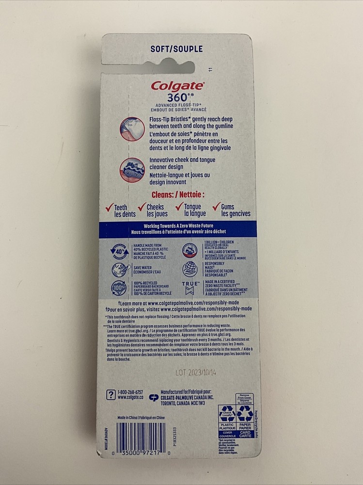 COLGATE 360 Total Advanced Floss-Tip Bristles Toothbrush Soft - 4ct