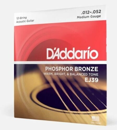 D'Addario EJ39 12-String Phosphor Bronze Medium 12-52 Acoustic Guitar Strings