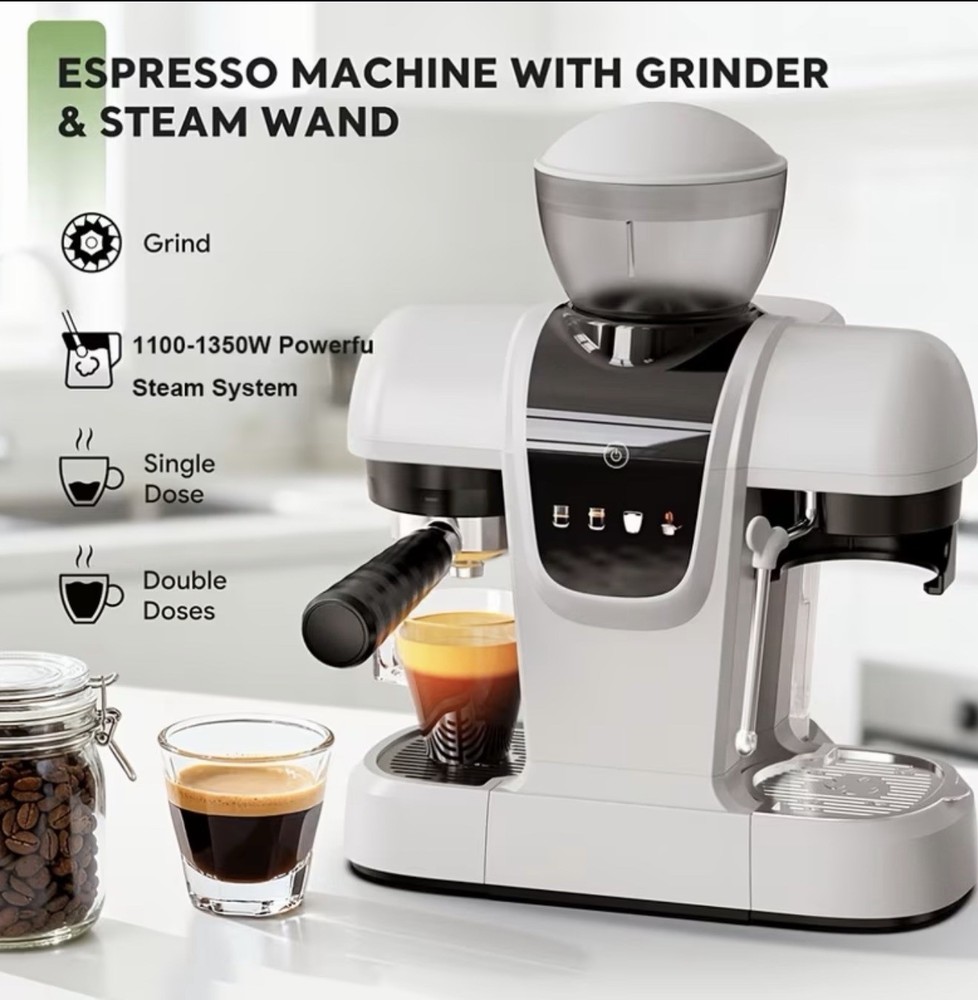 Espresso Machine w/ Grinder & Steam Wand 19Bar Touch Coffee Maker.