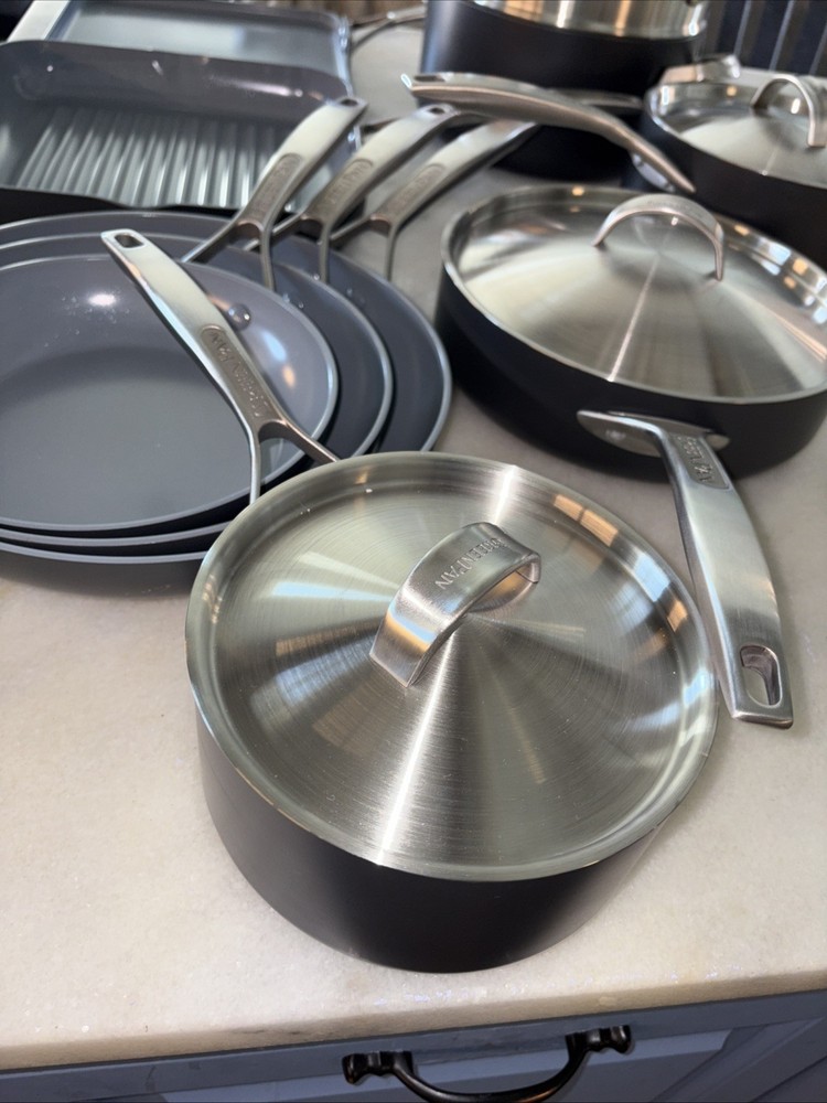 GreenPan Paris Pro 14 Piece Hard Anodized Ceramic Nonstick Cookware Set Display