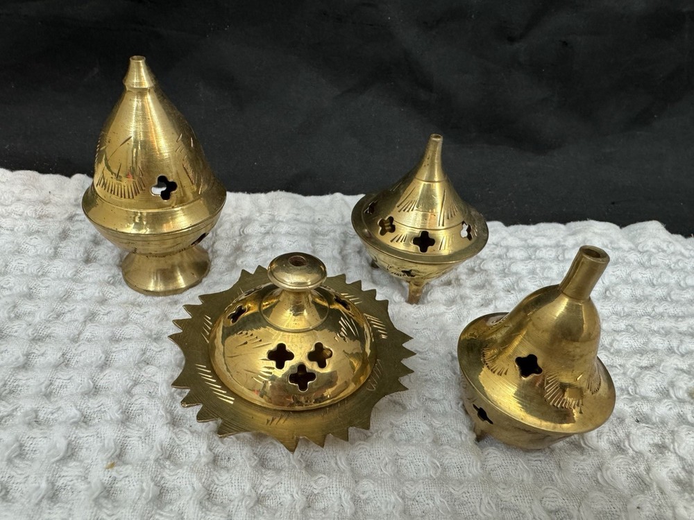 Mini Chalice Brass Pierced Incense Burners (4) India