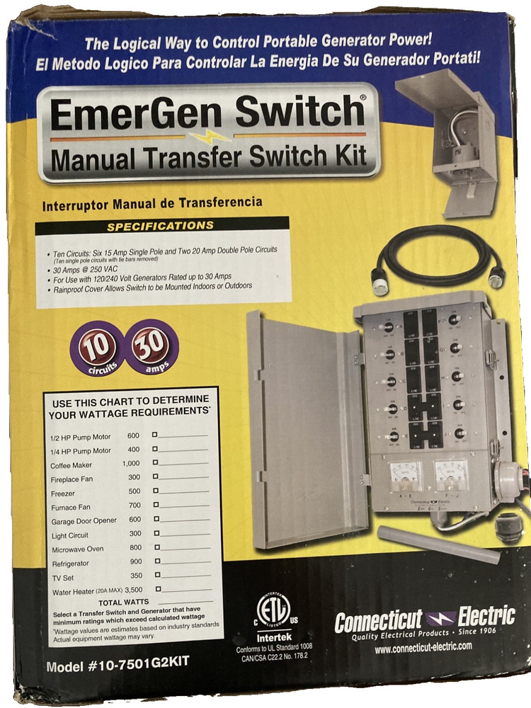 EmerGen Switch (10-7501G2) Manual Transfer Switch Kit