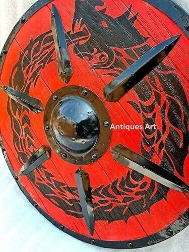 Authentic Viking Shield Medieval Black Snake Ouroboros Battleworn Shield