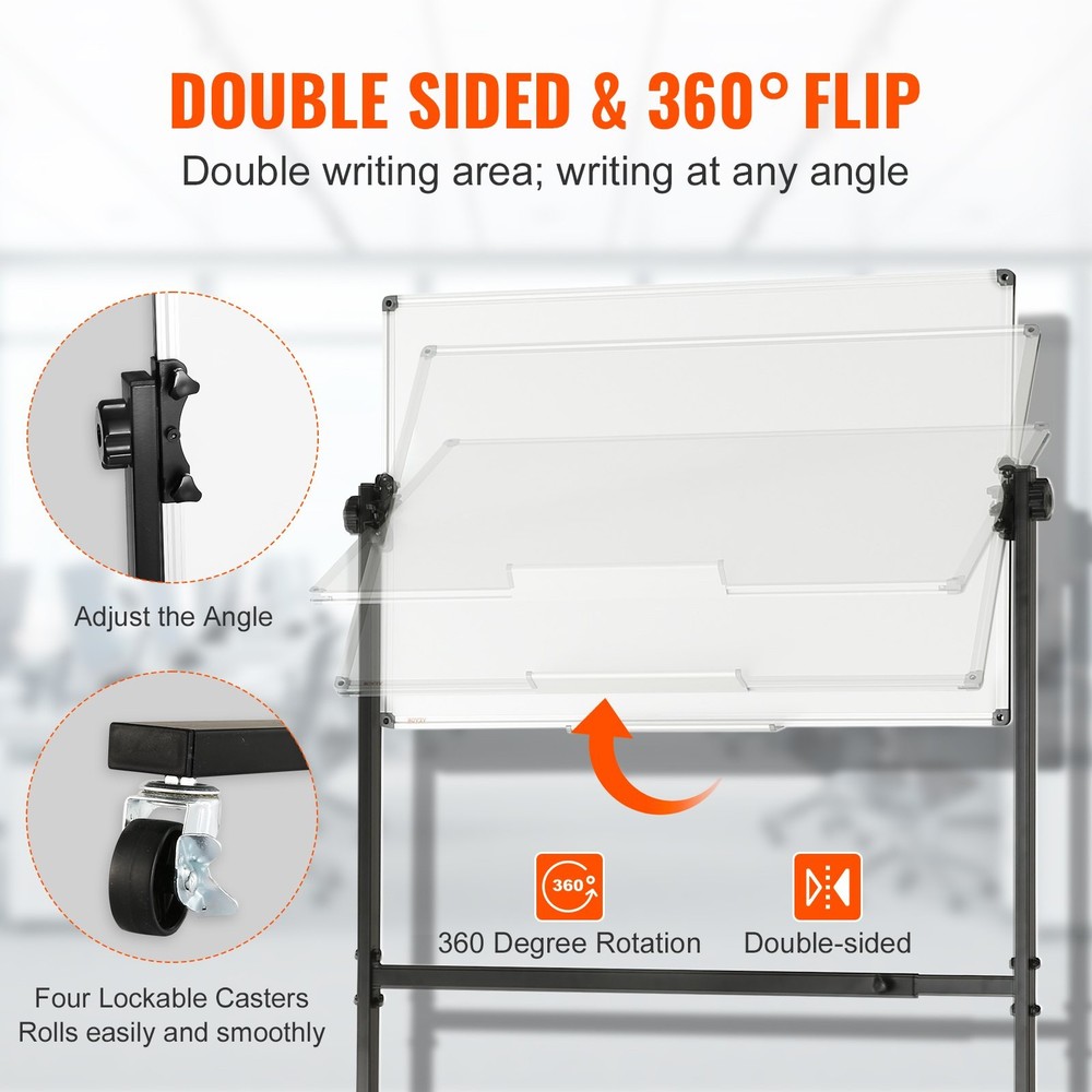 Rolling Magnetic Whiteboard, Double-sided Mobile Whiteboard 36x24 Inches, Adjust
