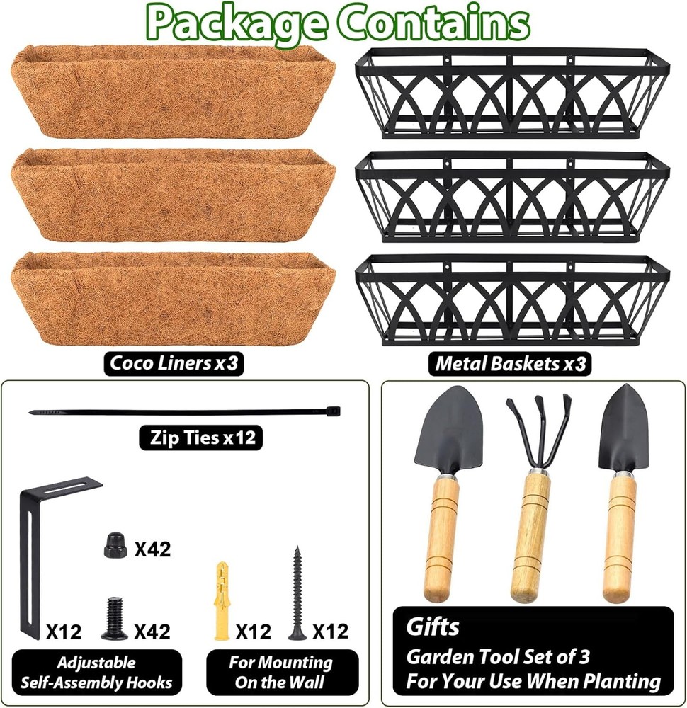 Deck Railing Planter Window Box 3 Pack 24 Inch Deck Balcony Rail Planter W/