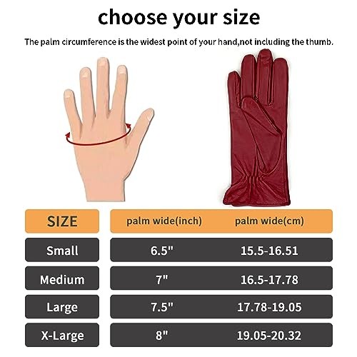Womens Soft Genuine Lambskin X-Large-8" Red（polyester Lining/Non Touchscreen ）