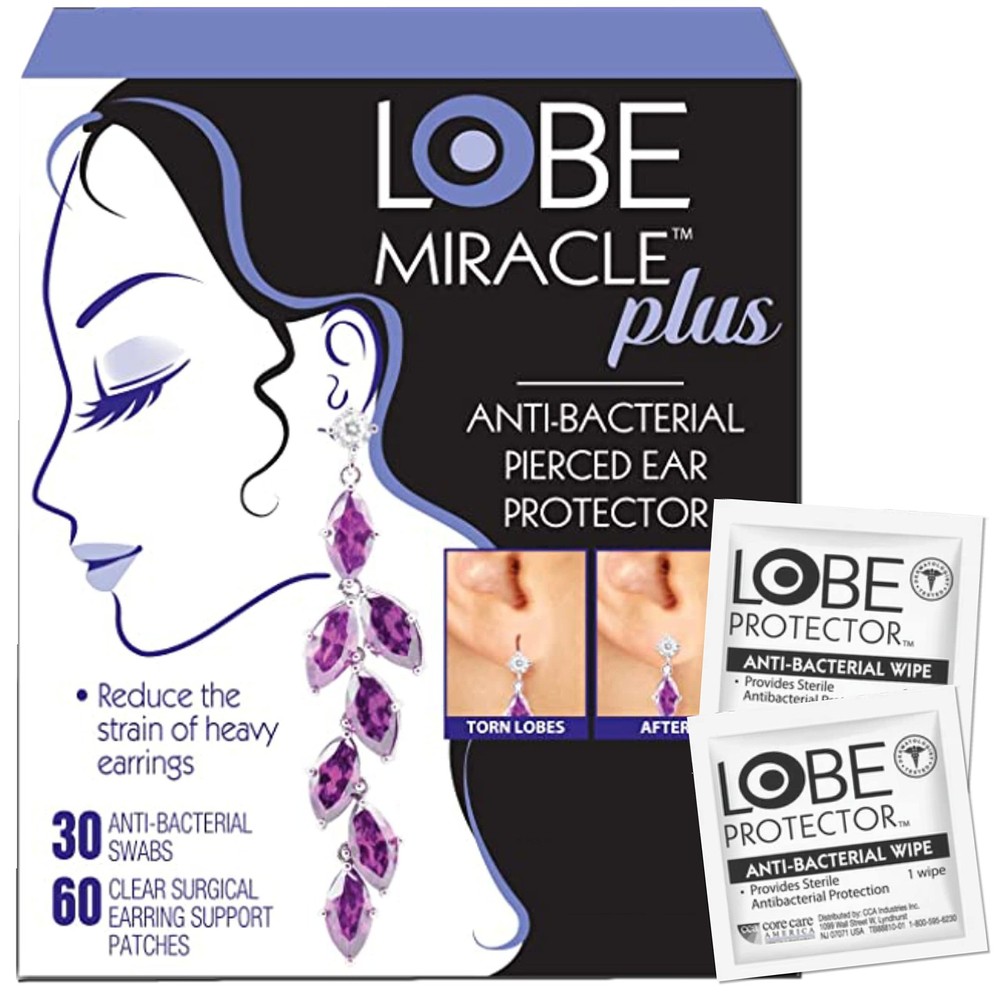 Lobe Miracle Plus Kit - Clear Earring Support Patches & Included Antiseptic