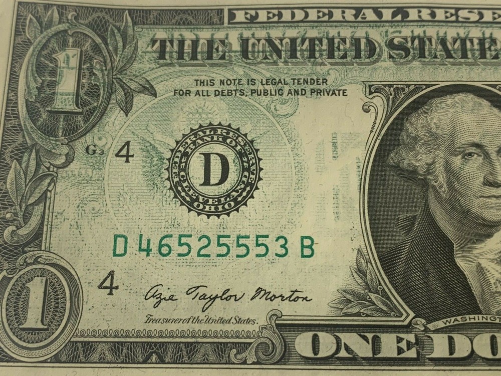 1977 $1 Wet Ink Transfer Offset Major Error One Dollar Uncirculated Note