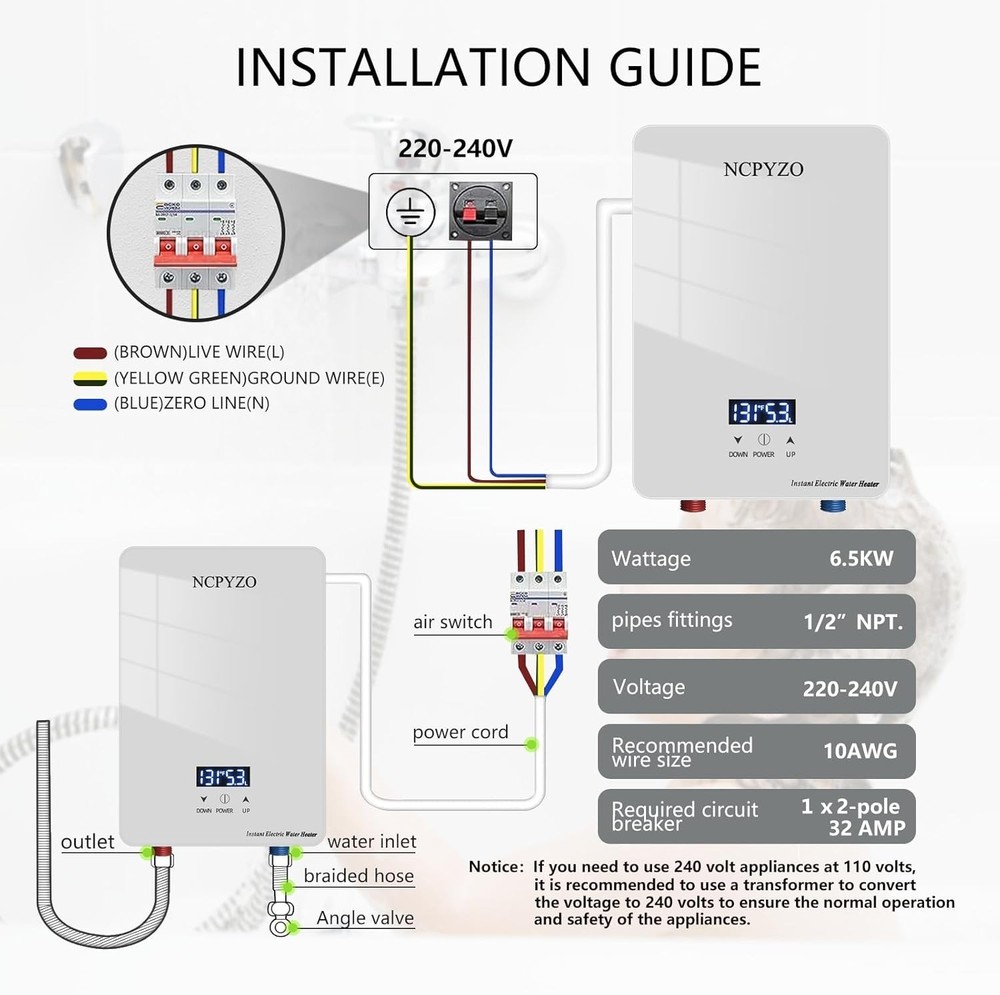 Tankless Water Heater Electric Whole House ECO Instant Hot On Demand 220/240v
