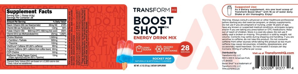 TransformHQ Boost Shot (Rocket Pop) 28 Servings- Powder Supplement