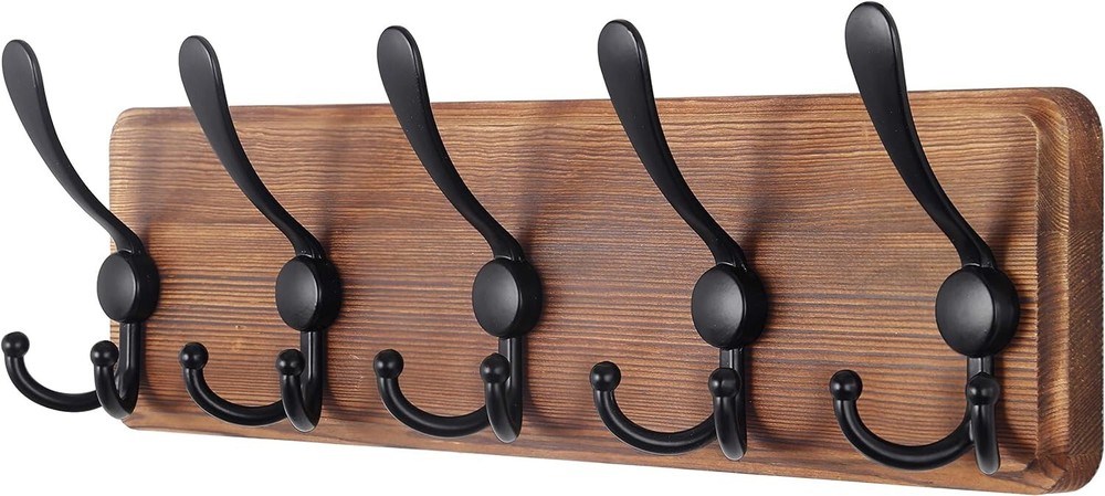 Rustic Wall Mounted Coat Rack - 5 Heavy Duty Hooks for Elegant Storage