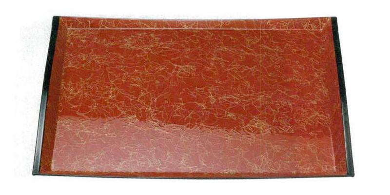 Obon Serving tray, vermilion gold thread pattern, Japanese Lacquer ware