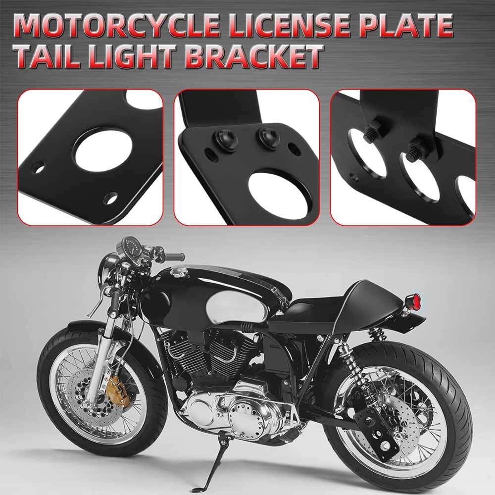 Black Flat Side Mount License Plate & Tail Light Bracket Set For Harley Bobber