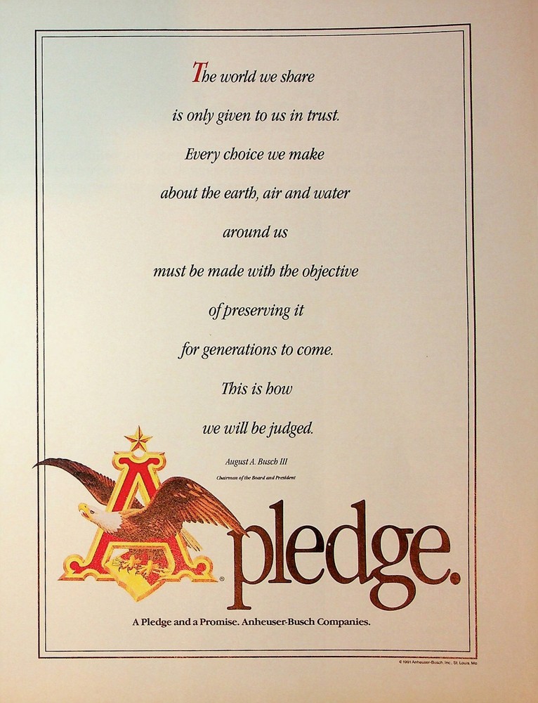 Original 1991 Anheuser-Busch Ad: Beer; A Pledge.