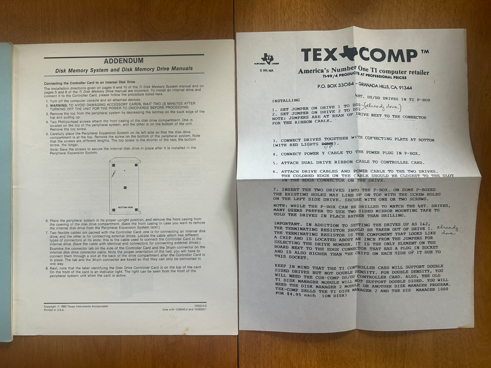 Vintage 1983 TI Disk Memory System Model No. PHP1240 Manual