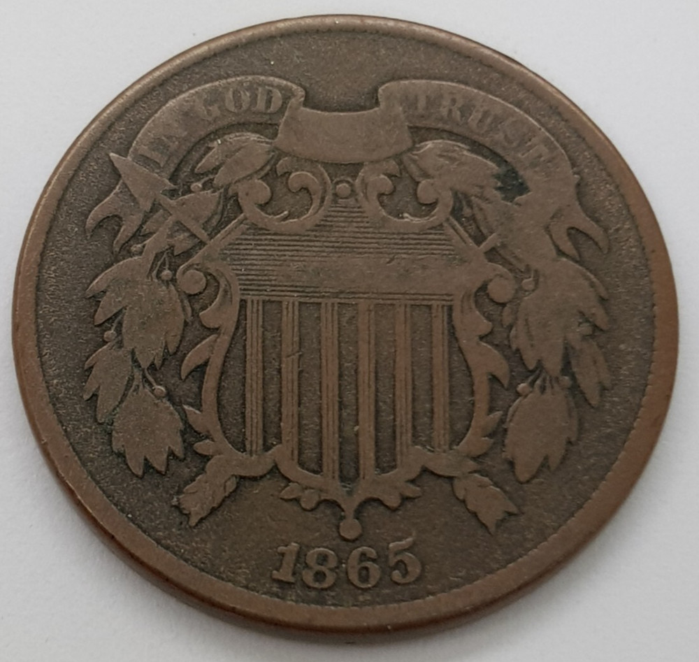 1865 US 2c Piece / Plain 5