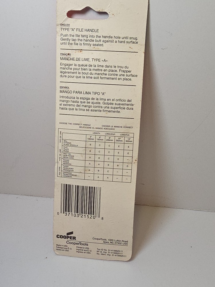 Nicholson Tools USA 21520 Type a File Handle Nos Cooper Tools