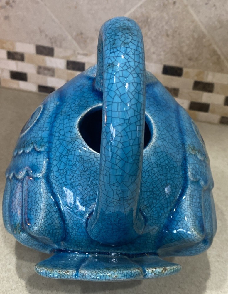Ceramic Crackle Turquoise Bird Watering Can Cracker Barrel