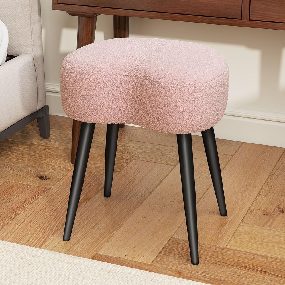 White Vanity Stool Soft Makeup Stool W/ Solid Metal Legs Vanity Corner Morden