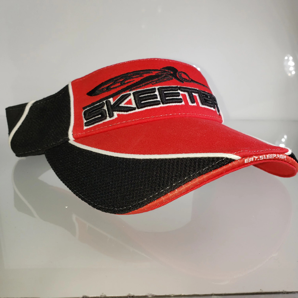 New Authentic Skeeter Visor Adjustable Red/ Black Down Center/ Eat Sleep Fish on