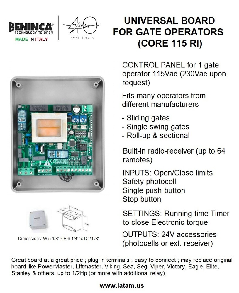 BENINCA UNIVERSAL BOARD FOR GATE OPERATORS (CORE 115 RI)