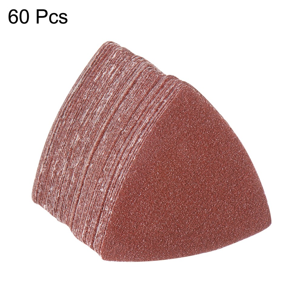 60pcs 40 Grits 80mm Aluminum Oxide Triangular Hook & Loop Sandpapers Pads