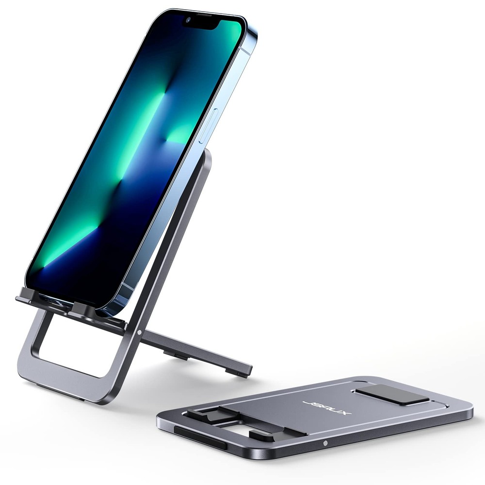 JSAUX Cell Phone Stand, Foldable Aluminum Adjustable 1-PACK, Grey