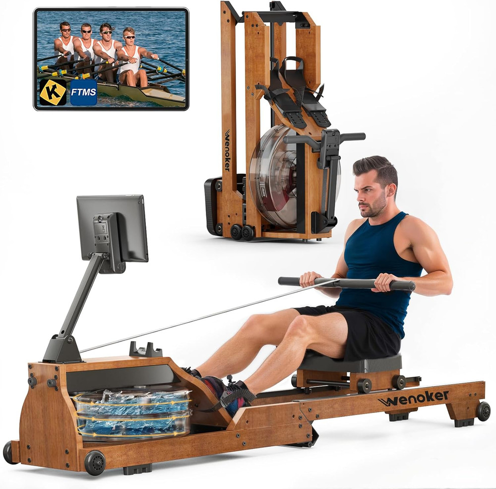 Water Rowing Machine for Home Use, Wooden Foldable Rower Machine with Dedicated