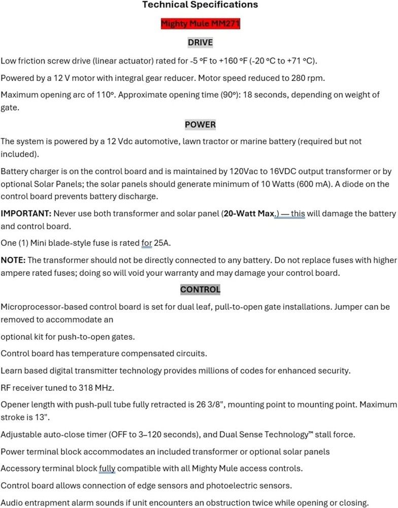 Mighty Mule, Automatic Gate Opener