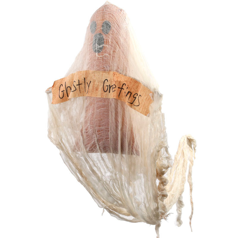 14" Tall Primitive "Ghostly Greetings" Halloween Decorative Ghost