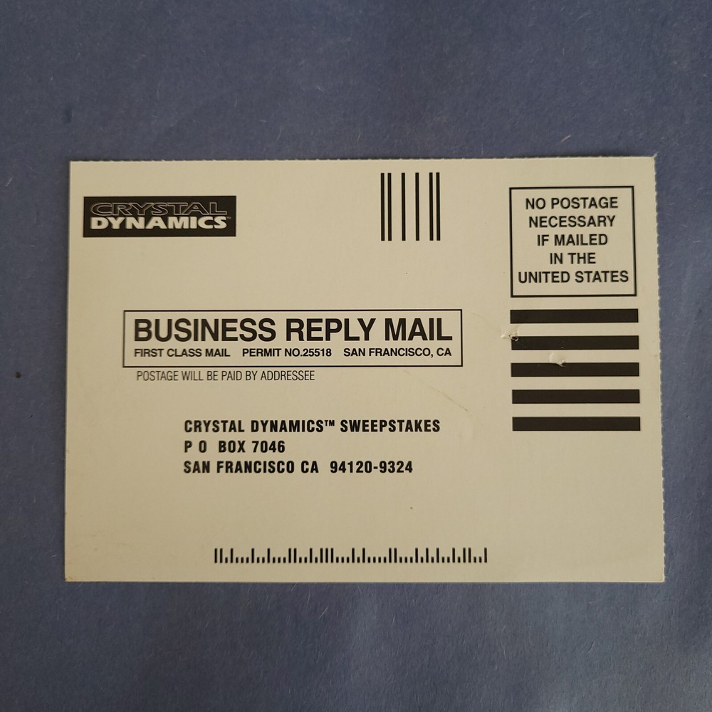 Crystal Dynamics Video Game Registration Card