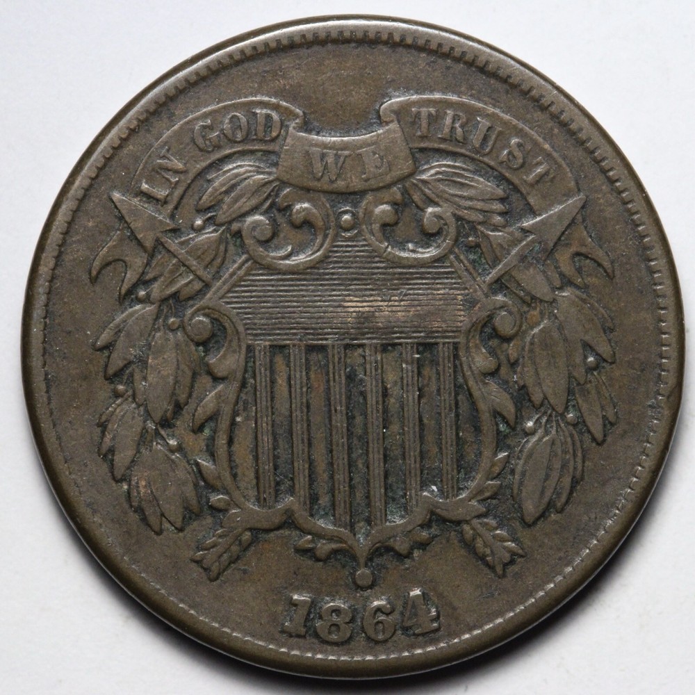 1864 Two Cent Piece XF E342 QANK