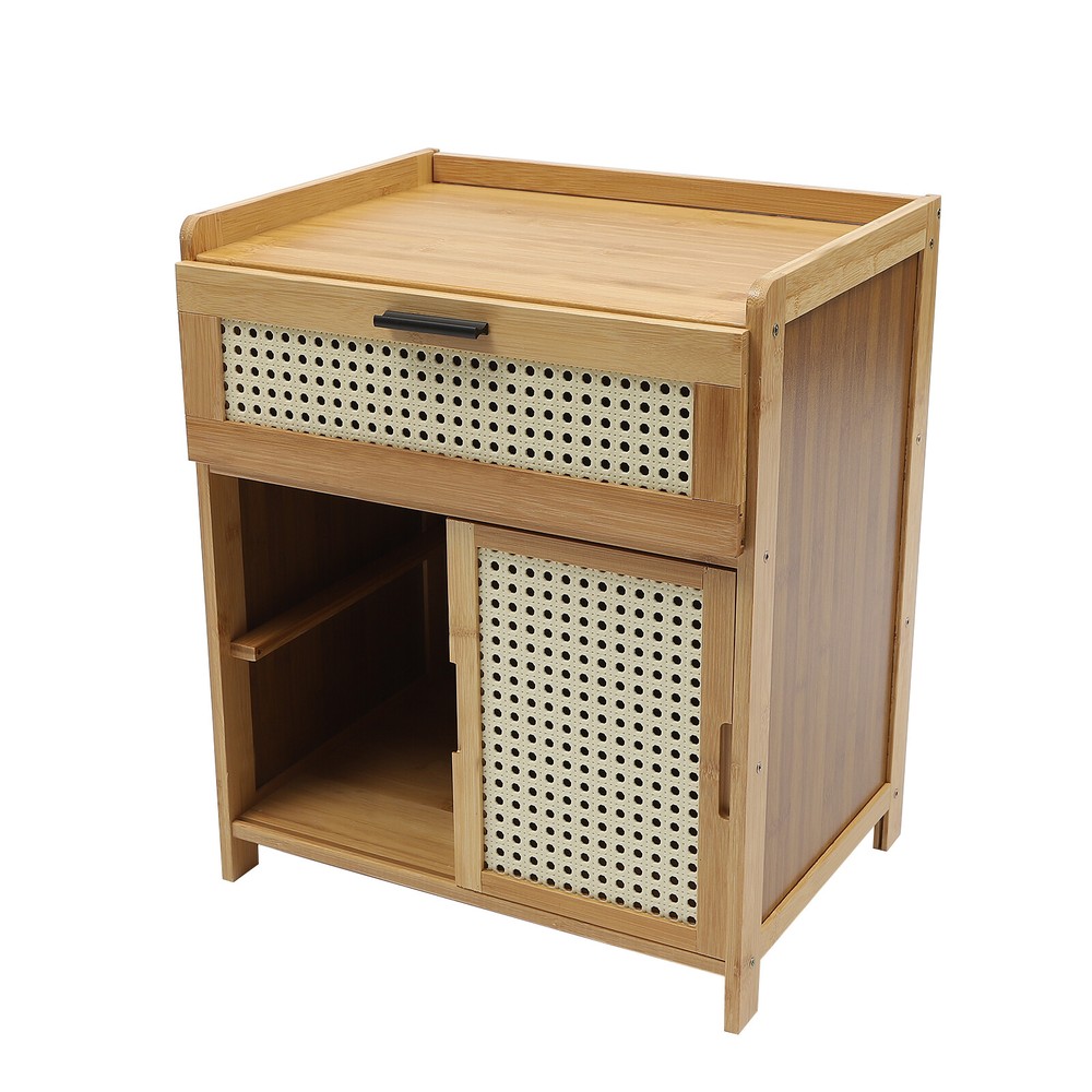 Modern Nightstand,Bed Side Table,Bamboo End Table,Storage Cabinets Night Stand