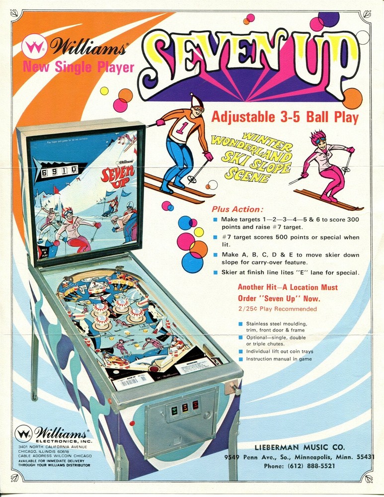 Seven Up Williams Pinball Flyer / Brochure / Ad