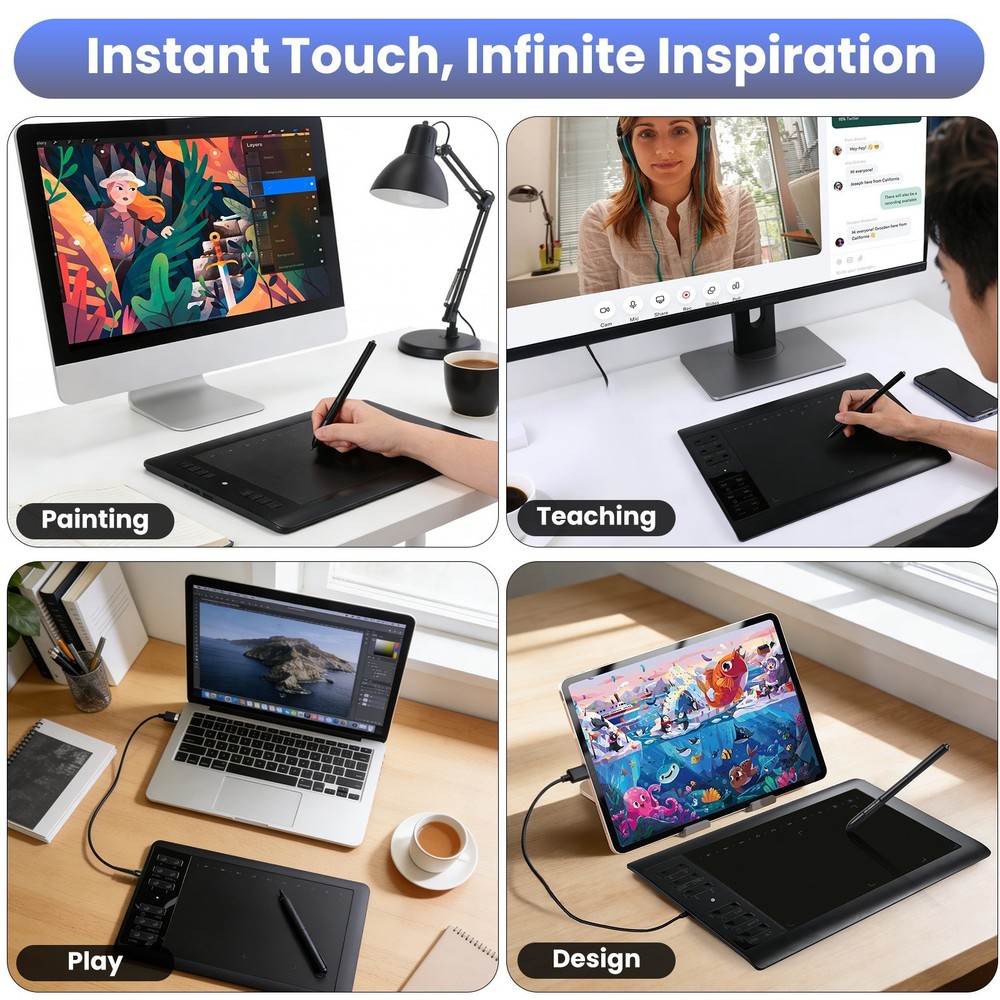 Drawing Tablet Large Area Graphics for Windows/Android/Mac+60°Tilt-Sensitive Pen