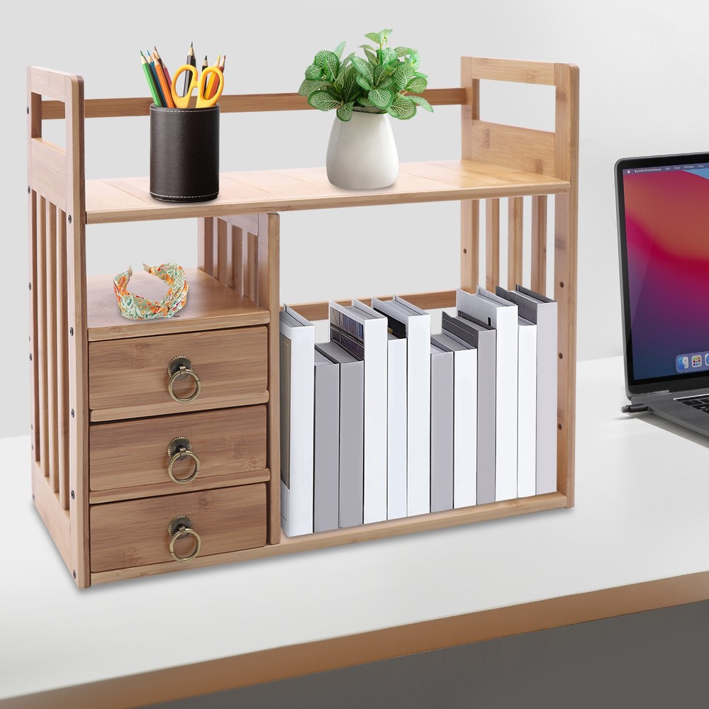 Natural Bamboo Desktop Bookshelf - Stylish Storage & Organization Solution