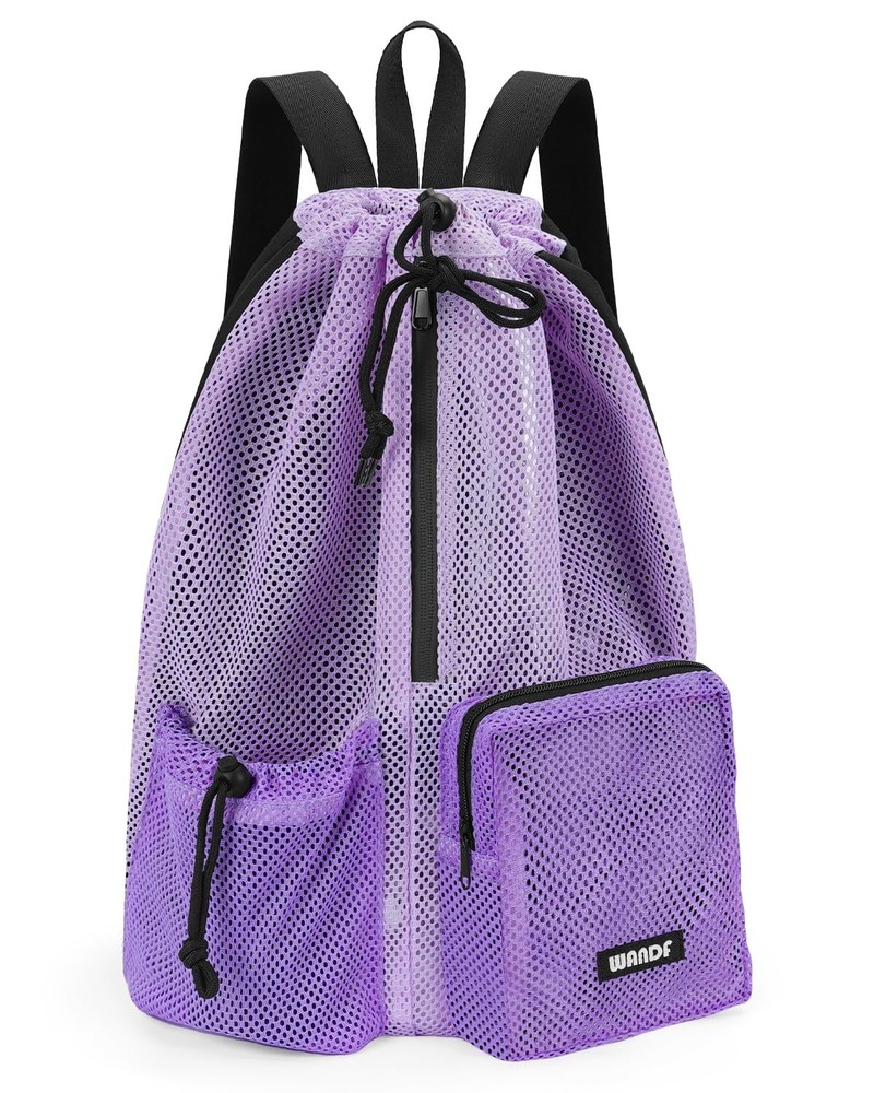 Swim Bag Mesh Drawstring Backpack Wet Pocket Beach Swimming Pool Gym Workout