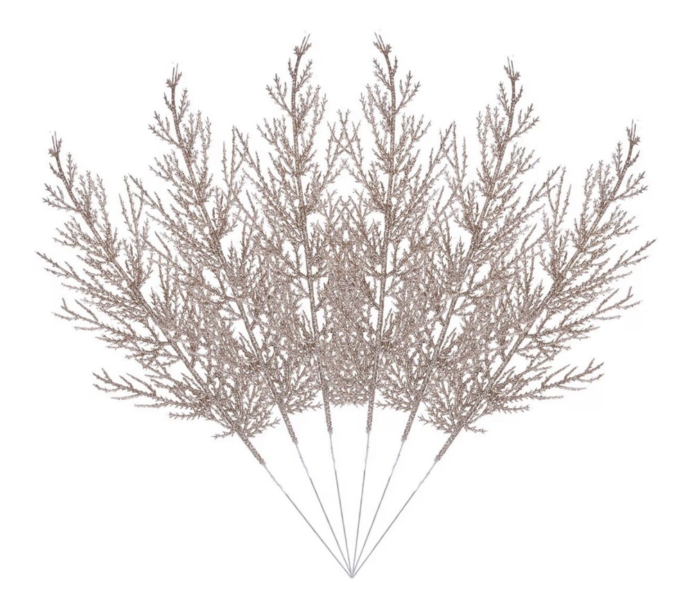 Felice Arts 6 Pack Artificial Glitter Pine Needle Picks 13”