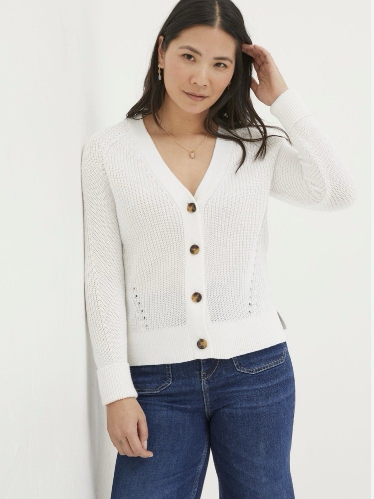 Fatface Lila White Cotton Cardigan Size 16
