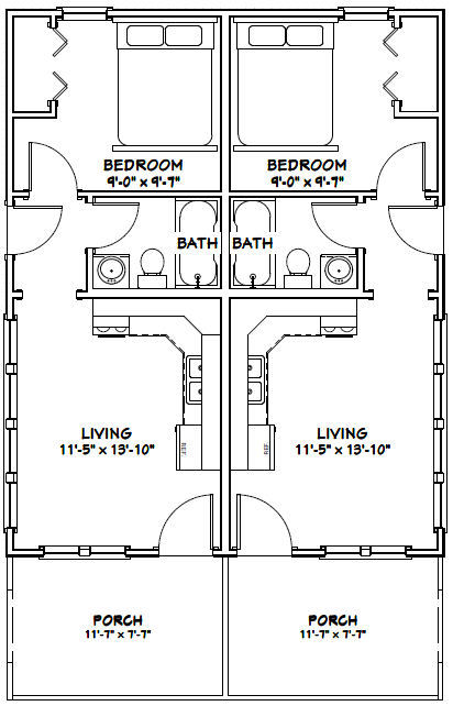 24x30 Duplex -- PDF Floor Plan -- 720 sq ft -- Model 3A