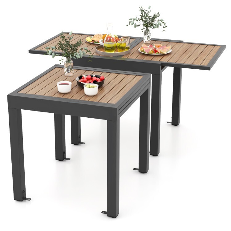 31.5-63" Patio Outdoor Dining Table Rectangular Extendable Table for 4-6 People