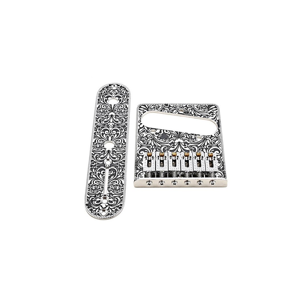 Pattern Carved Chrome Roller Saddle Bridge Control Plate Sets for 6 String Tele
